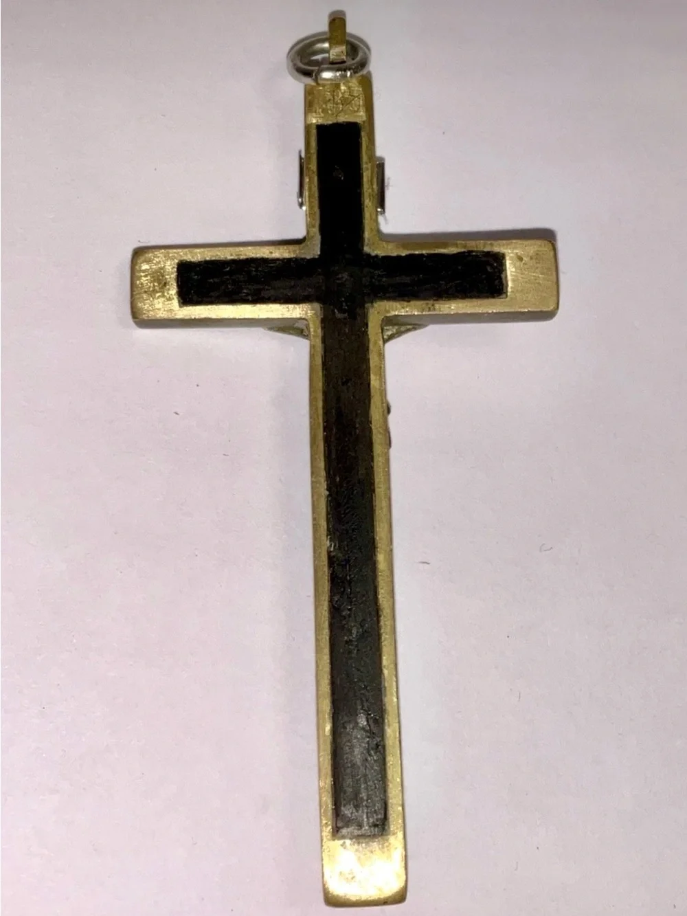 Antique Victorian Pectoral Crucifix Cross Ebony Inlay Memento Mori 3.75”